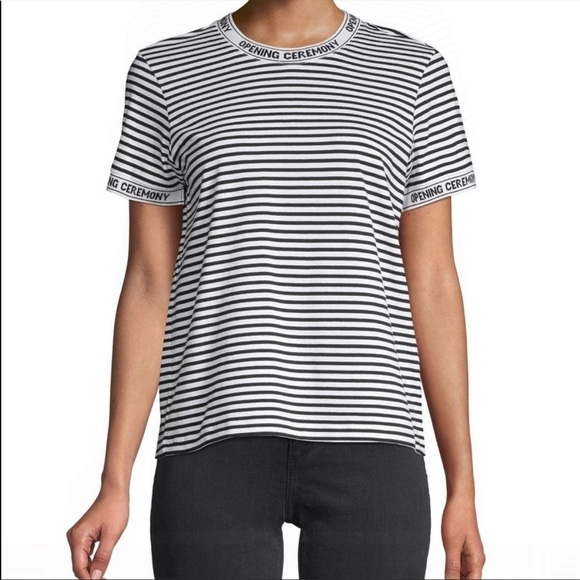 OPENING CEREMONY Intarsia striped ringer tee shirt cotton knit black white XS - Picture 1 of 10